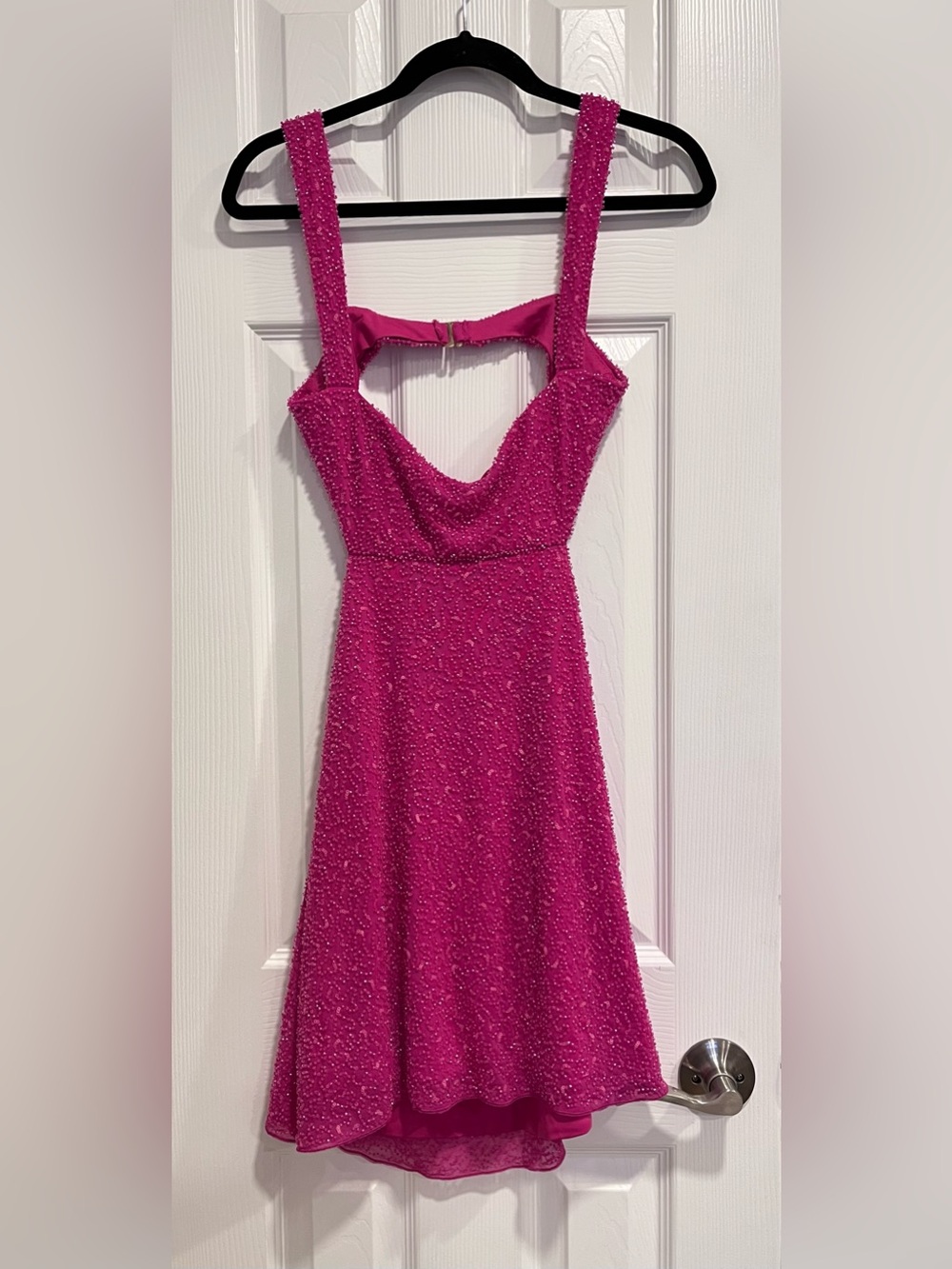 Oh Polly Emilion Embellished Cut Out Mini Beaded Dress Fuschia Hot Pink Size 6 - Picture 3 of 8